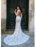 Long Sleeve Ivory Lace Slit Backless Wedding Dress